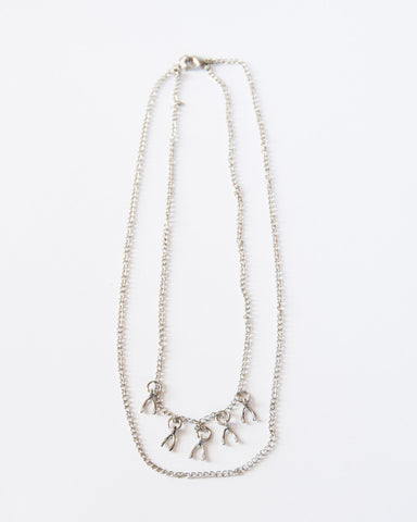 Tiny Wishbone Double Chain Necklace